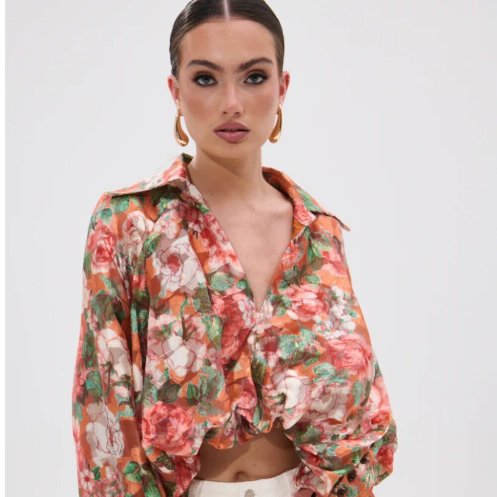 SUNSHINE FLORAL HIGH LOW BLOUSE Size SS